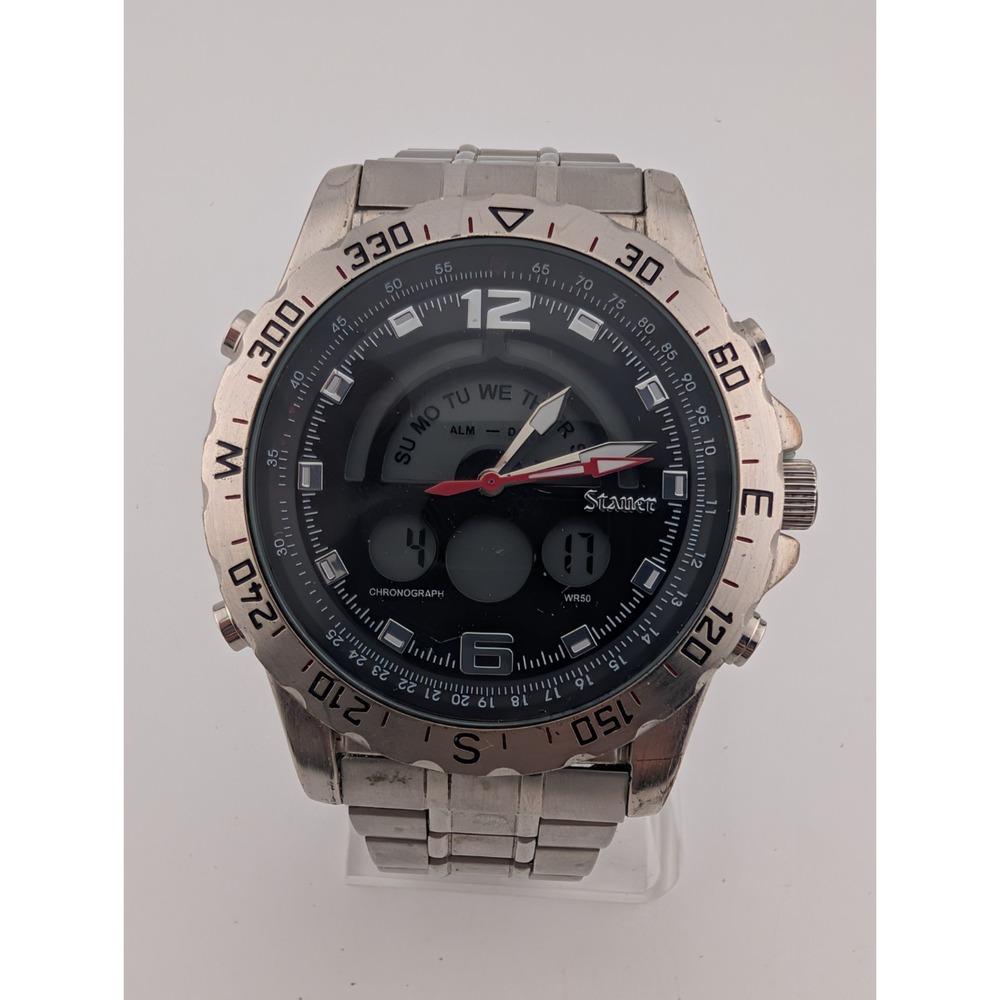 Stauer Compendium Hybrid Chronograph Men's Watch 8" Band- New Battery